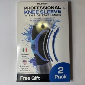 Professional Blue Knee Sleeve with Side Stabilizers - 2 Pack